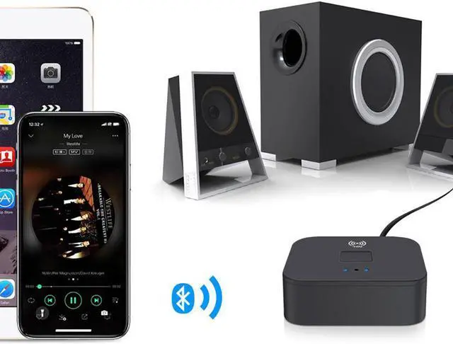 Alt view image 2 of 7 - Newest Bluetooth 5.0 Receiver Wireless 3.5mm Jack AUX NFC to 2 RCA Audio Stereo Adapter