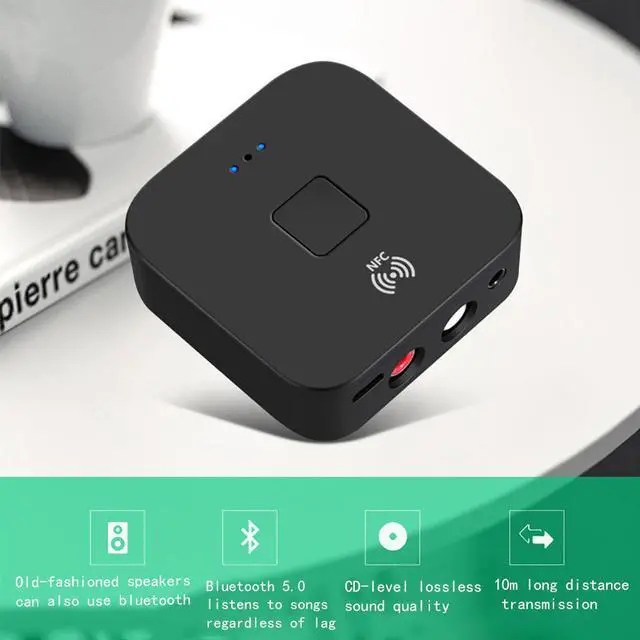Alt view image 7 of 7 - Newest Bluetooth 5.0 Receiver Wireless 3.5mm Jack AUX NFC to 2 RCA Audio Stereo Adapter