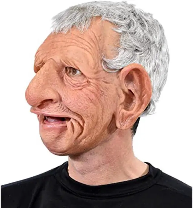 Alt view image 3 of 6 - Big Ears Latex Headgear Old Man Mask Halloween Cosplay Party Realistic Full Face Cover