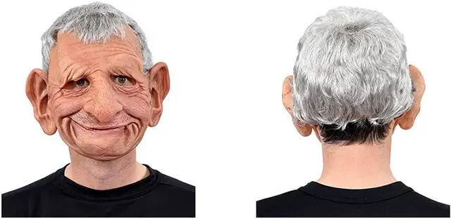 Alt view image 6 of 6 - Big Ears Latex Headgear Old Man Mask Halloween Cosplay Party Realistic Full Face Cover