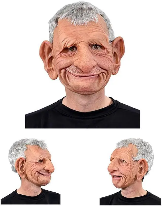 Alt view image 5 of 6 - Big Ears Latex Headgear Old Man Mask Halloween Cosplay Party Realistic Full Face Cover