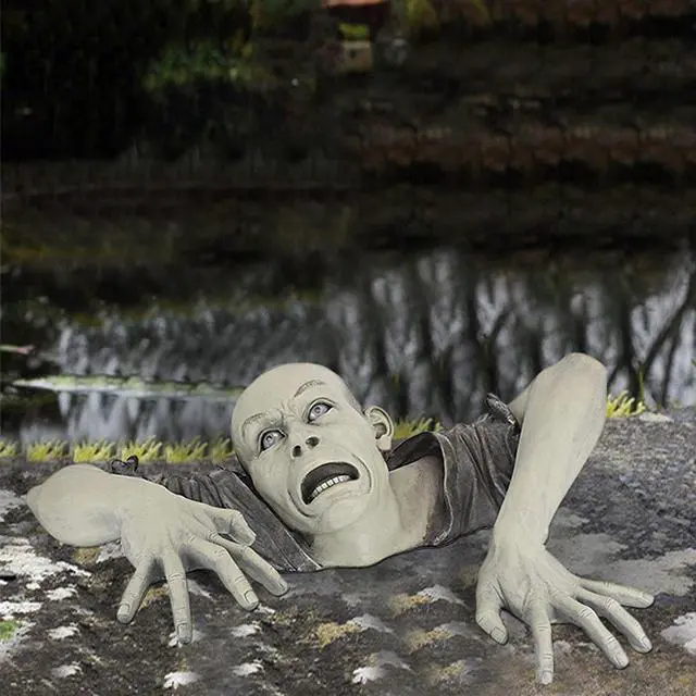 Alt view image 4 of 5 - Yassdwbn Halloween Crawling Zombie Horror Props Outdoor Garden Statue Grey Anti-deform