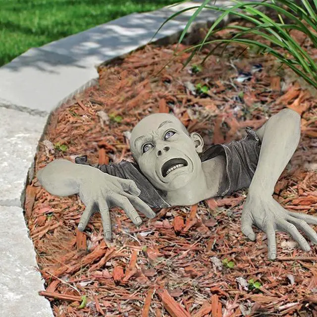 Alt view image 5 of 5 - Yassdwbn Halloween Crawling Zombie Horror Props Outdoor Garden Statue Grey Anti-deform