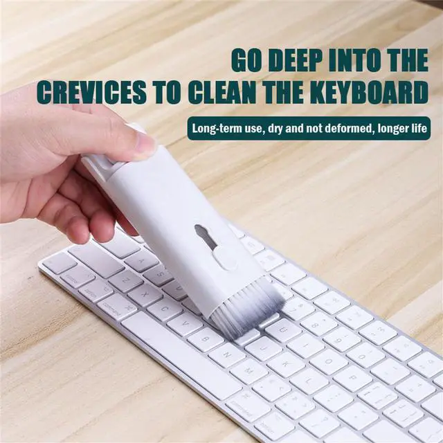 Alt view image 4 of 7 - 7 in 1 Computer Keyboard Cleaning Brush Set Earbuds Cleaning Pen Wireless Bluetooth Headset Charging Box Electronics Keyboard Cleaning Tools Cleaner Keycap Puller Kit (Blue)