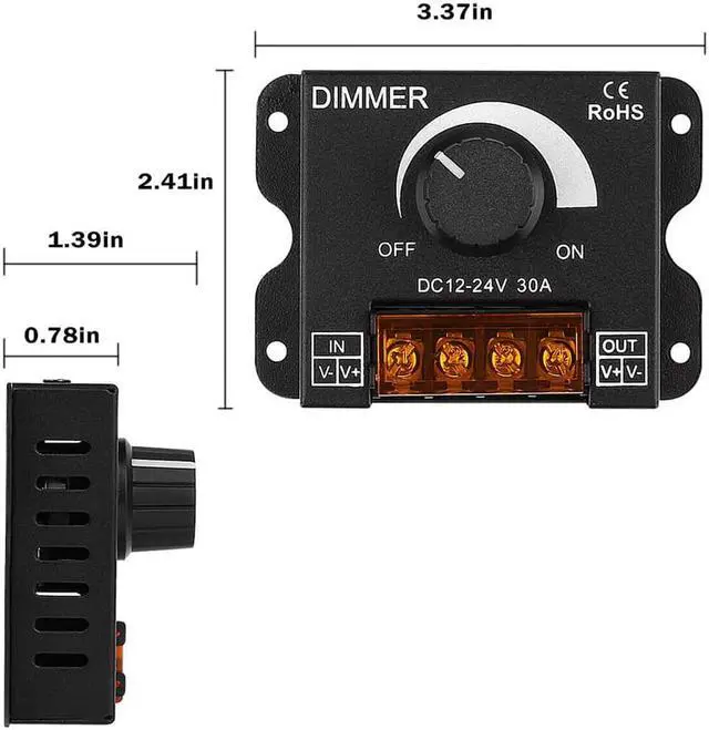 Alt view image 5 of 5 - Yassdwbn 1x DC12-24V PWM Dimmer Controller Switch For Single Color LED Strip Light