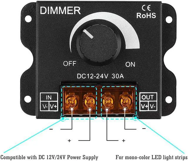 Alt view image 6 of 7 - DC 12V-24V PWM 0%-100% Dimmer Controller Switch for Single Color LED Strip Light