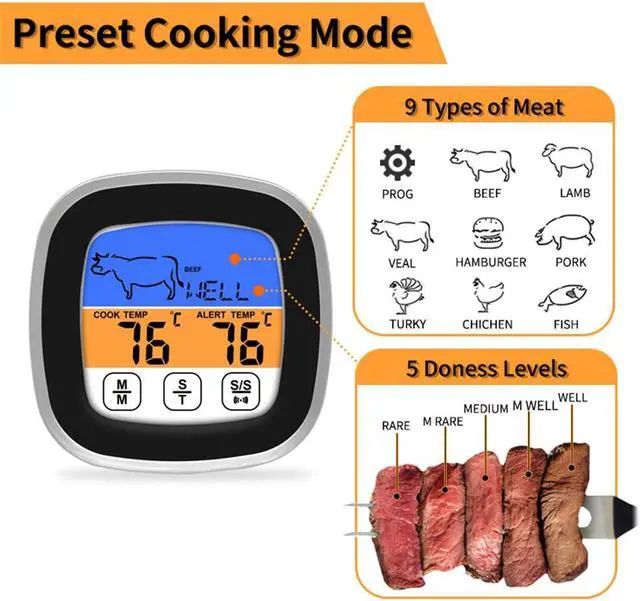 Alt view image 3 of 7 - Intelligent Digital Meat Food Thermometer With Large LCD Display for Cooking