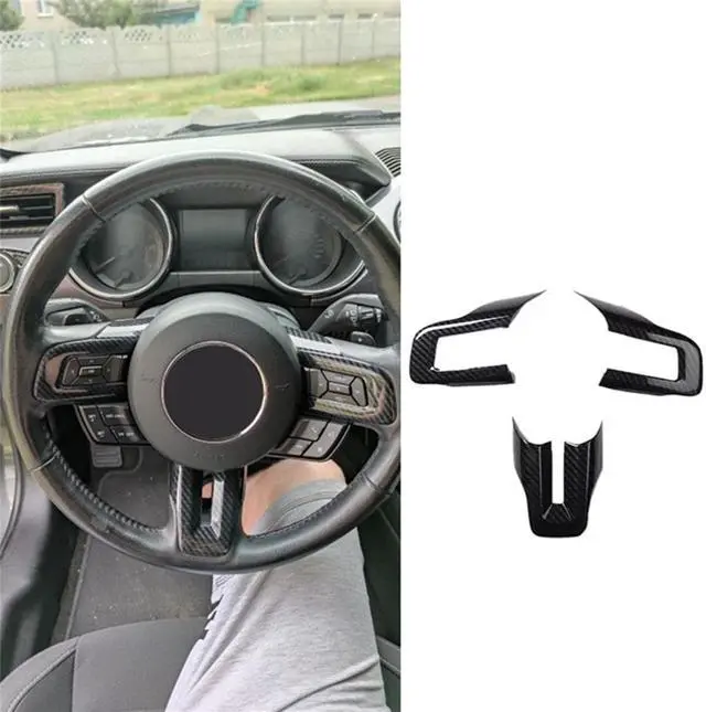 Alt view image 2 of 6 - Acaigel Carbon Fiber Look Interior Steering Wheel Cover Trim Sticker For Ford Mustang 15+