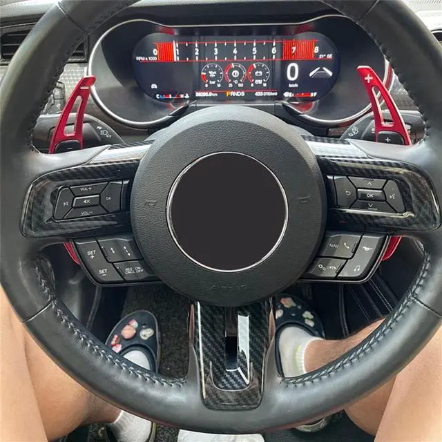 Alt view image 5 of 6 - Acaigel Carbon Fiber Look Interior Steering Wheel Cover Trim Sticker For Ford Mustang 15+