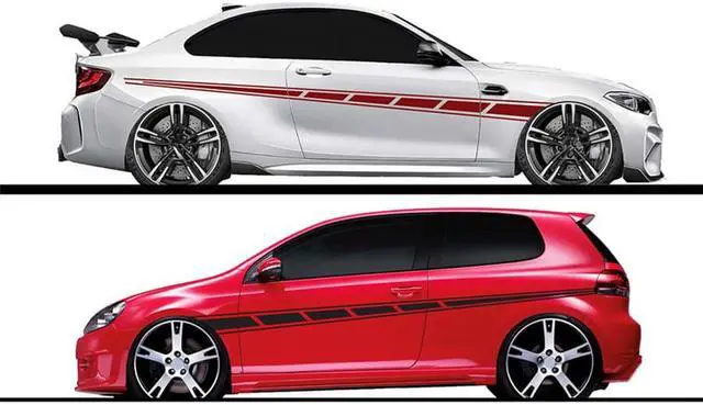 Alt view image 2 of 5 - Yingshan Matt Black Car Racing Body Side Stripe Skirt Decal Vinyl Body Sticker Universal