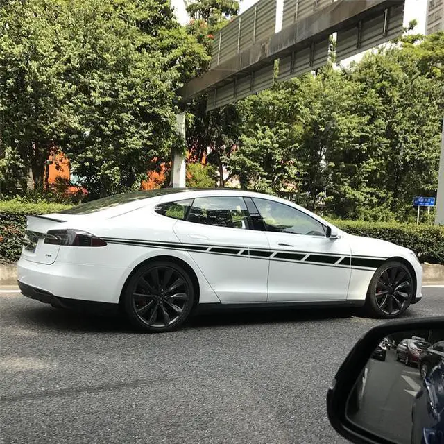 Alt view image 3 of 5 - Yingshan Matt Black Car Racing Body Side Stripe Skirt Decal Vinyl Body Sticker Universal