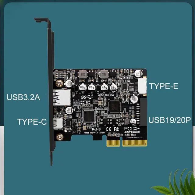 Alt view image 4 of 5 - Acaigel PCIe 3.0 to USB 3.2 Type C Type E 19/ 20 Pin Expansion Card 10 Gbps