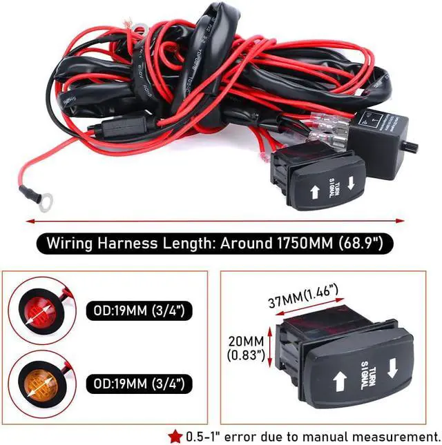 Main image of Yassdwbn LED Turn Signal Light Switch Relay Prewired Harness Kit for UTV ATV
