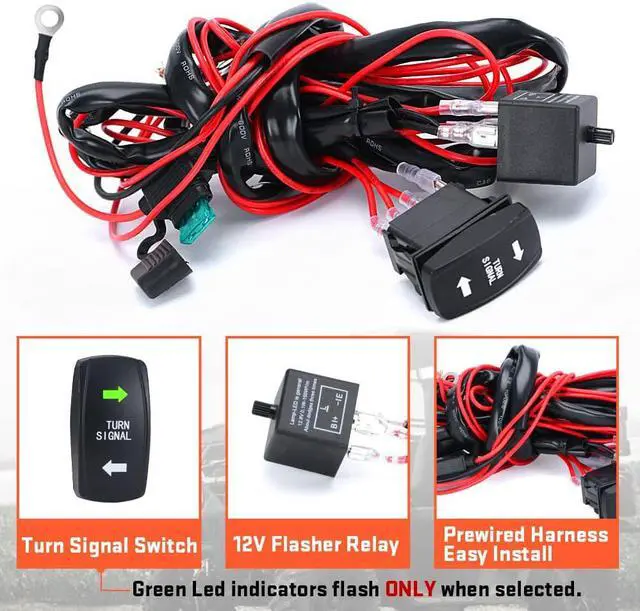 Alt view image 6 of 6 - Acaigel LED Turn Signal Light & Switch Relay Prewired Harness Kit for UTV/ATV Ranger RZR Pioneer 1000