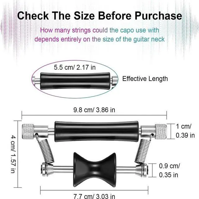 Alt view image 3 of 7 - Acaigel 2 Pcs Guitar Rolling Capo Sliding Adjustable Capo Rubber and Stainless Steel Capo
