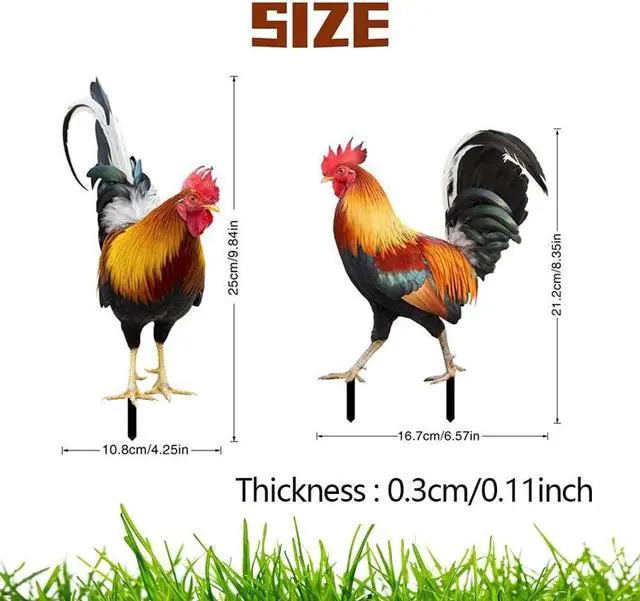 Alt view image 2 of 7 - Yingshan 2PCS Rooster Decor Chicken Statue Outdoor Garden Decoration Yard Art Figure Sculpture