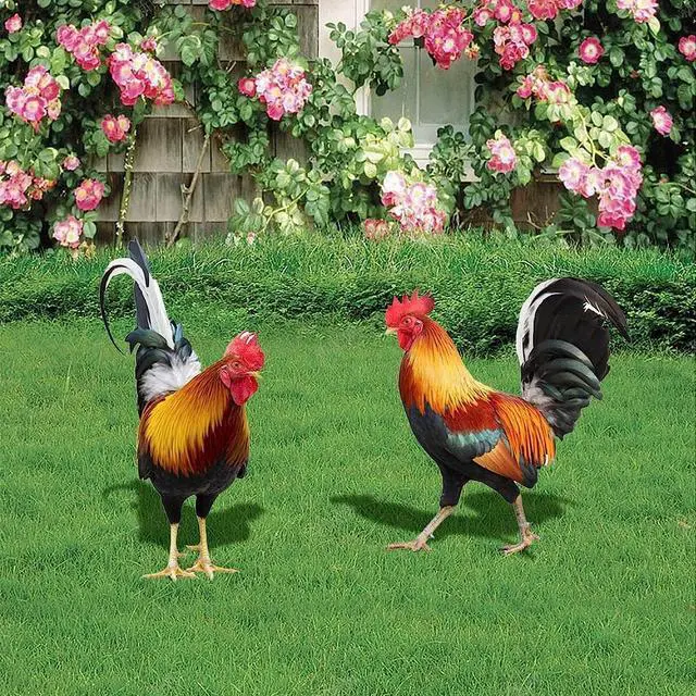 Alt view image 3 of 7 - Yingshan 2PCS Rooster Decor Chicken Statue Outdoor Garden Decoration Yard Art Figure Sculpture