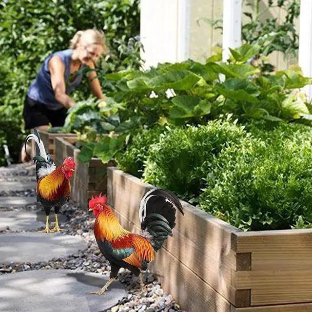 Alt view image 5 of 7 - Yingshan 2PCS Rooster Decor Chicken Statue Outdoor Garden Decoration Yard Art Figure Sculpture