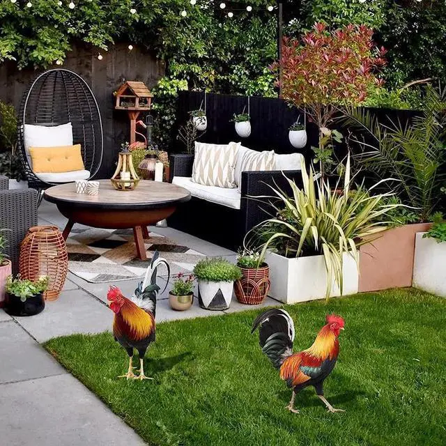 Alt view image 7 of 7 - Yingshan 2PCS Rooster Decor Chicken Statue Outdoor Garden Decoration Yard Art Figure Sculpture