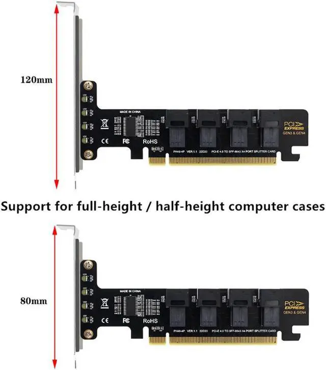 Alt view image 5 of 5 - Acaigel Pcie 4.0 X16 to SFF-8643 U.2 NVME 4 Ports SSD Adapter Expansion Card