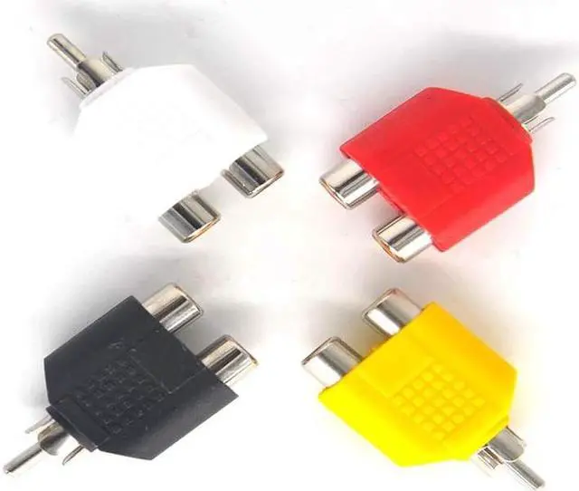 Alt view image 2 of 7 - 4x 1-Male to 2-Female Cable Adapter RCA Y Splitter AV Audio Video Plug Converter