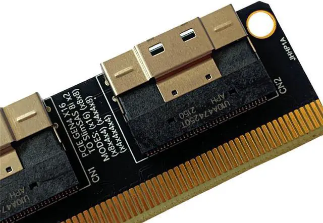 Alt view image 3 of 5 - PCIe 4.0 x16 to 4 Port NVMe Expansion Card SlimSAS 8i SFF8654 Graphics Card Hard Drive adapter