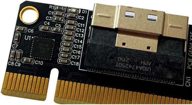 Alt view image 4 of 5 - PCIe 4.0 x16 to 4 Port NVMe Expansion Card SlimSAS 8i SFF8654 Graphics Card Hard Drive adapter