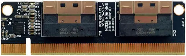 Alt view image 5 of 5 - PCIe 4.0 x16 to 4 Port NVMe Expansion Card SlimSAS 8i SFF8654 Graphics Card Hard Drive adapter