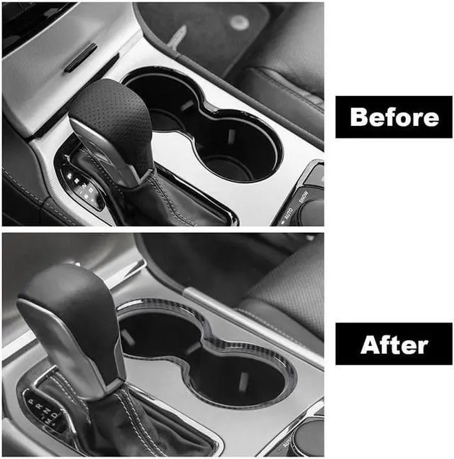 Alt view image 3 of 5 - Yassdwbn Carbon Fibre Style Cup Holder Cover Trim Bezel For Jeep Grand Cherokee 2011-2021