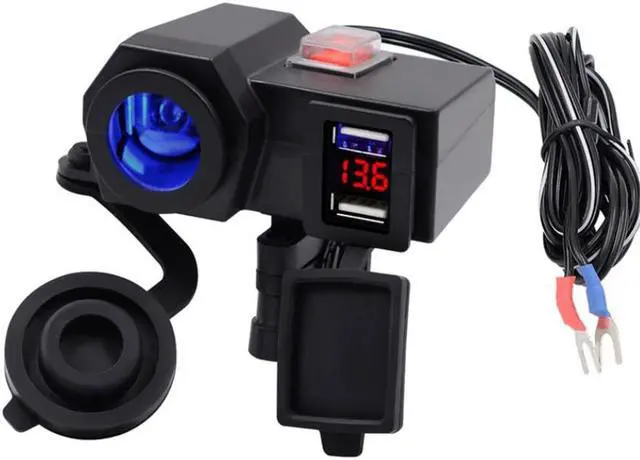 Alt view image 2 of 4 - Paiying 12V Blue LED Motorcycles Dual USB Power Port Charger Digital Voltmeter Universal