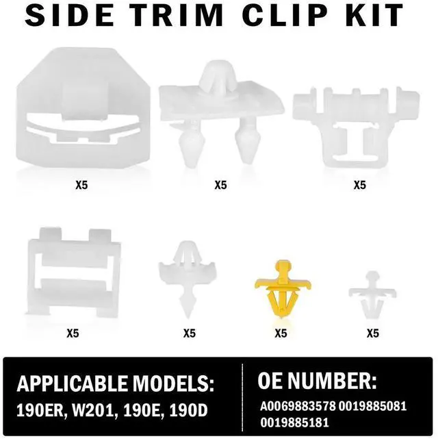 Alt view image 5 of 5 - Acaigel 35pcs Side Trim Clips Kit Fit for Mercedes-Benz 190 Series W201 190E 190D A0069883578 0019885081