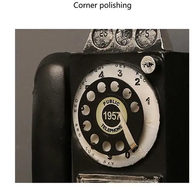 Alt view image 4 of 7 - Acaigel Wall-Mounted Pay Phone Model Vintage Booth Telephone Figurine Rotary Antique