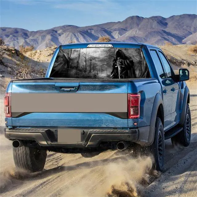Alt view image 5 of 7 - Paiying 22" X 65" Rear Window Graphic Decal Grim Reaper Black Forest Rear Window Sticker