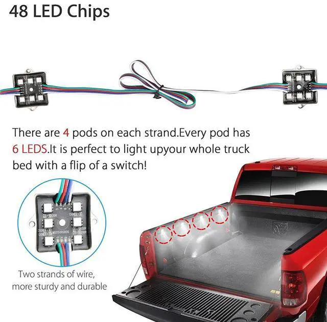 Alt view image 7 of 7 - Paiying 8pc 48LED LED Rock Lights Under Body LED Lighting Truck Bed Cargo Lights Atmosphere Light RGB RF Remote Control Waterproof