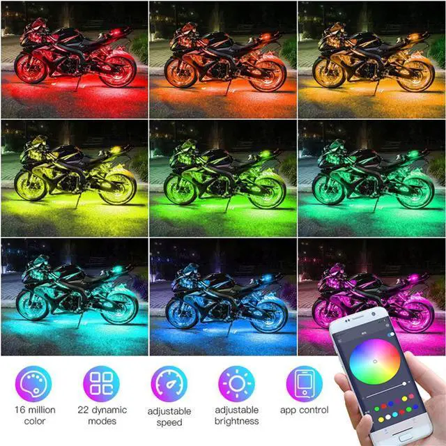 Alt view image 6 of 7 - Paiying 12pcs Motorcycle RGB APP Music Control Led Light Kit Waterproof Atmosphere Lights