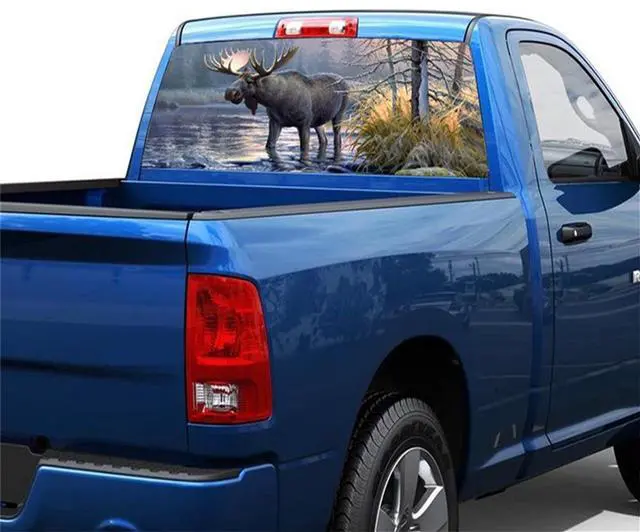Alt view image 4 of 7 - Paiying Car Truck Pickup Rear Windsn Decal Graphics Forest Animals Moose 22'' x 65''