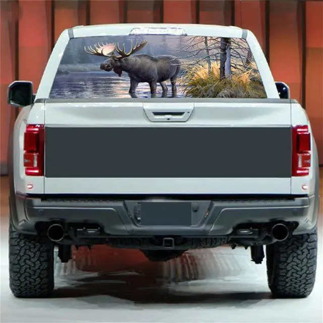 Alt view image 6 of 7 - Paiying Car Truck Pickup Rear Windsn Decal Graphics Forest Animals Moose 22'' x 65''