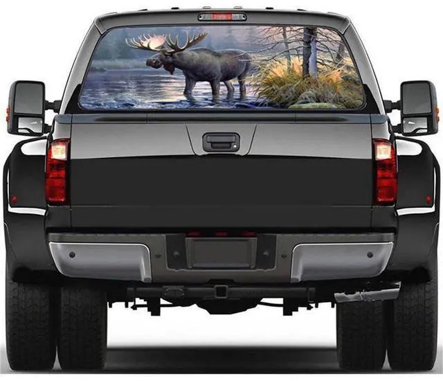 Alt view image 5 of 7 - Paiying Car Truck Pickup Rear Windsn Decal Graphics Forest Animals Moose 22'' x 65''