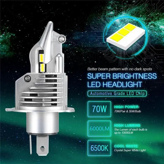 Alt view image 4 of 7 - Acaigel Motorcycle H4 9003 HB2 LED Headlight Bulb 6000LM 6500K Hi/Lo Beam Light Lamp 35W