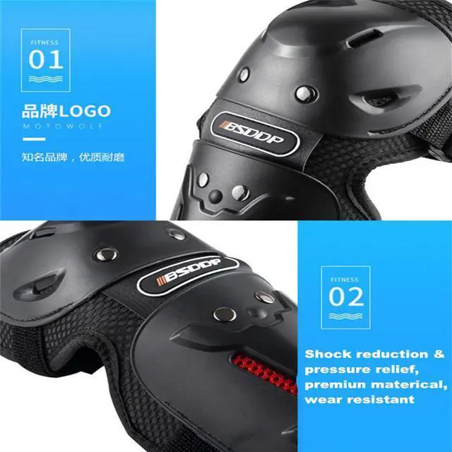Alt view image 7 of 7 - Paiying 4 Pcs Breathable Adult Motorcycle Riding Kneepad Elbow Shin Armor Tough PE Shell