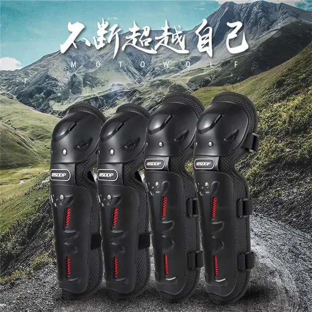 Alt view image 4 of 7 - Paiying 4 Pcs Breathable Adult Motorcycle Riding Kneepad Elbow Shin Armor Tough PE Shell