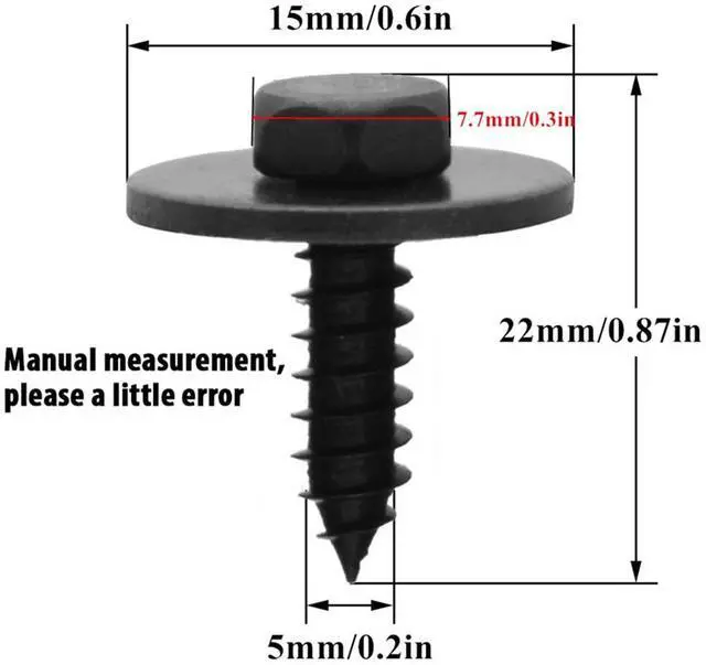 Alt view image 5 of 7 - Acaigel 100pcs Metal Car Body Fender Bumper Repair Screws Retainer 7.7mm Hex Washer Head