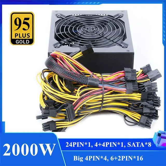 Alt view image 4 of 4 - Acaigel 2000W Modular Power Supply for 6 GPU Rig Coin Mining Miner 95 Gold