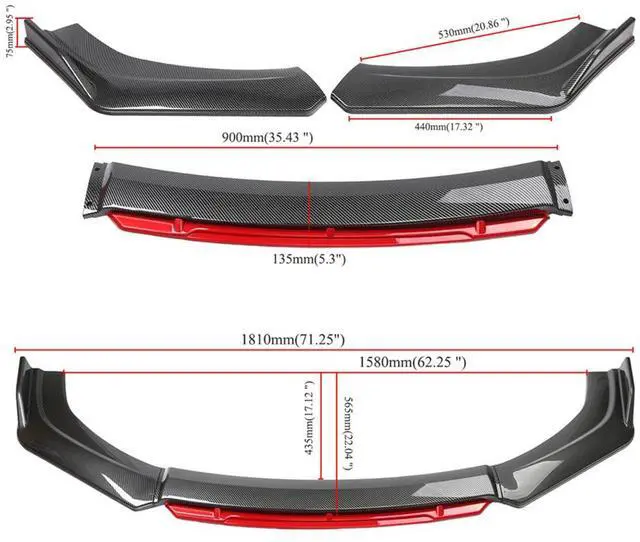 Alt view image 5 of 7 - Paiying 4Pcs 3D Carbon Fiber Style Car Front Bumper Lip Chin Splitter Body Kit