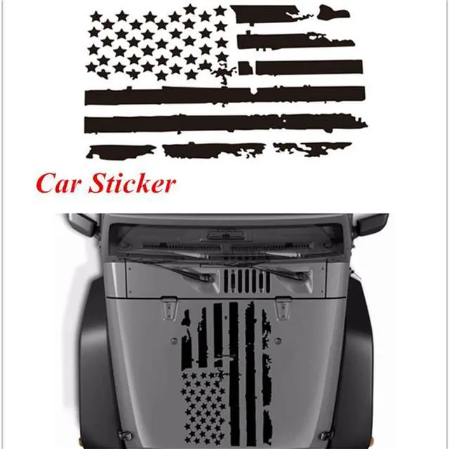 Alt view image 2 of 6 - Acaigel 35"x20" Distressed USA Flag Car Truck Hood Sticker Graphic Decal Black