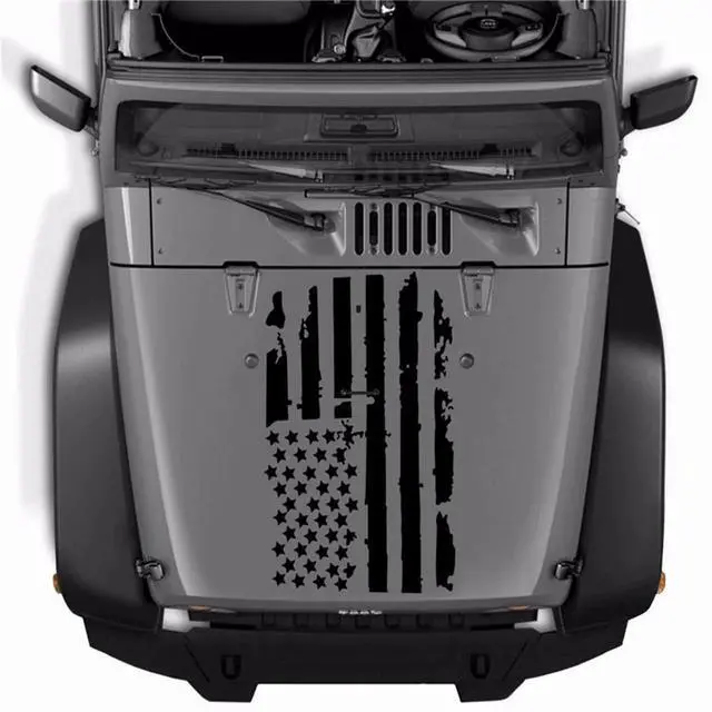 Alt view image 5 of 6 - Acaigel 35"x20" Distressed USA Flag Car Truck Hood Sticker Graphic Decal Black