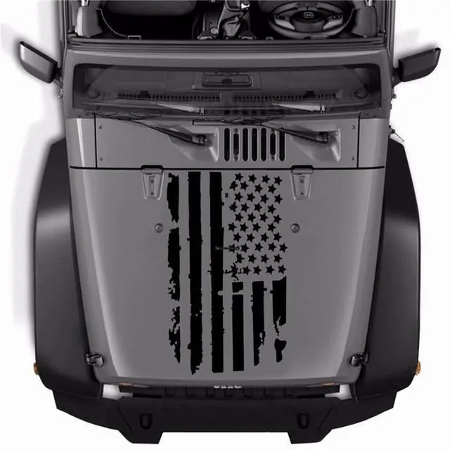 Alt view image 6 of 6 - Acaigel 35"x20" Distressed USA Flag Car Truck Hood Sticker Graphic Decal Black