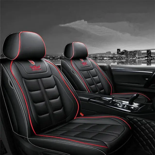 Alt view image 5 of 7 - Paiying 5-Seats Car Ceat covers Black Red PU Leather Full Set Protector Pad  US