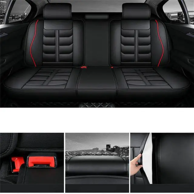Alt view image 7 of 7 - Paiying 5-Seats Car Ceat covers Black Red PU Leather Full Set Protector Pad  US