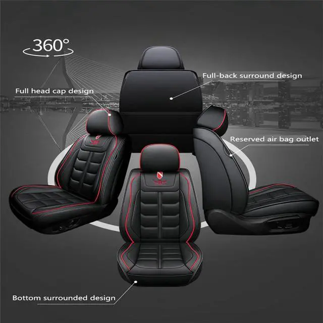 Alt view image 3 of 7 - Paiying 5-Seats Car Ceat covers Black Red PU Leather Full Set Protector Pad  US